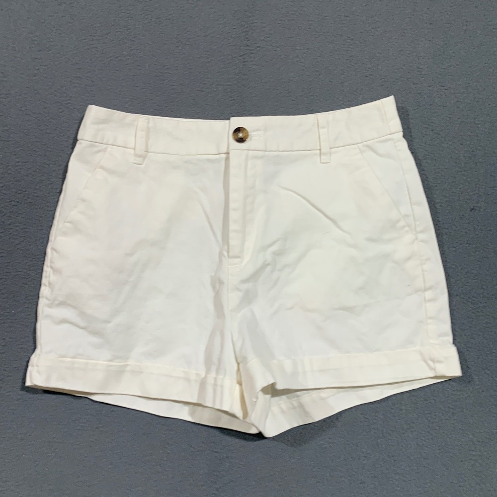 Forever 21 Womens White Cotton Cuffed Chino Shorts 26 Medium High Rise Summer *